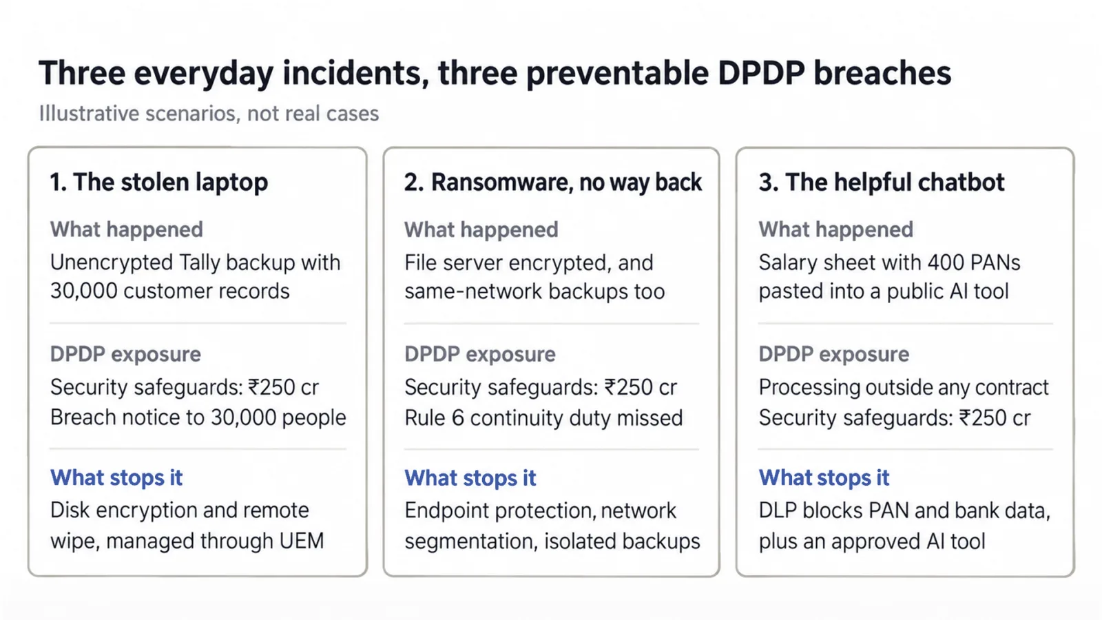 Three illustrative SME breach scenarios